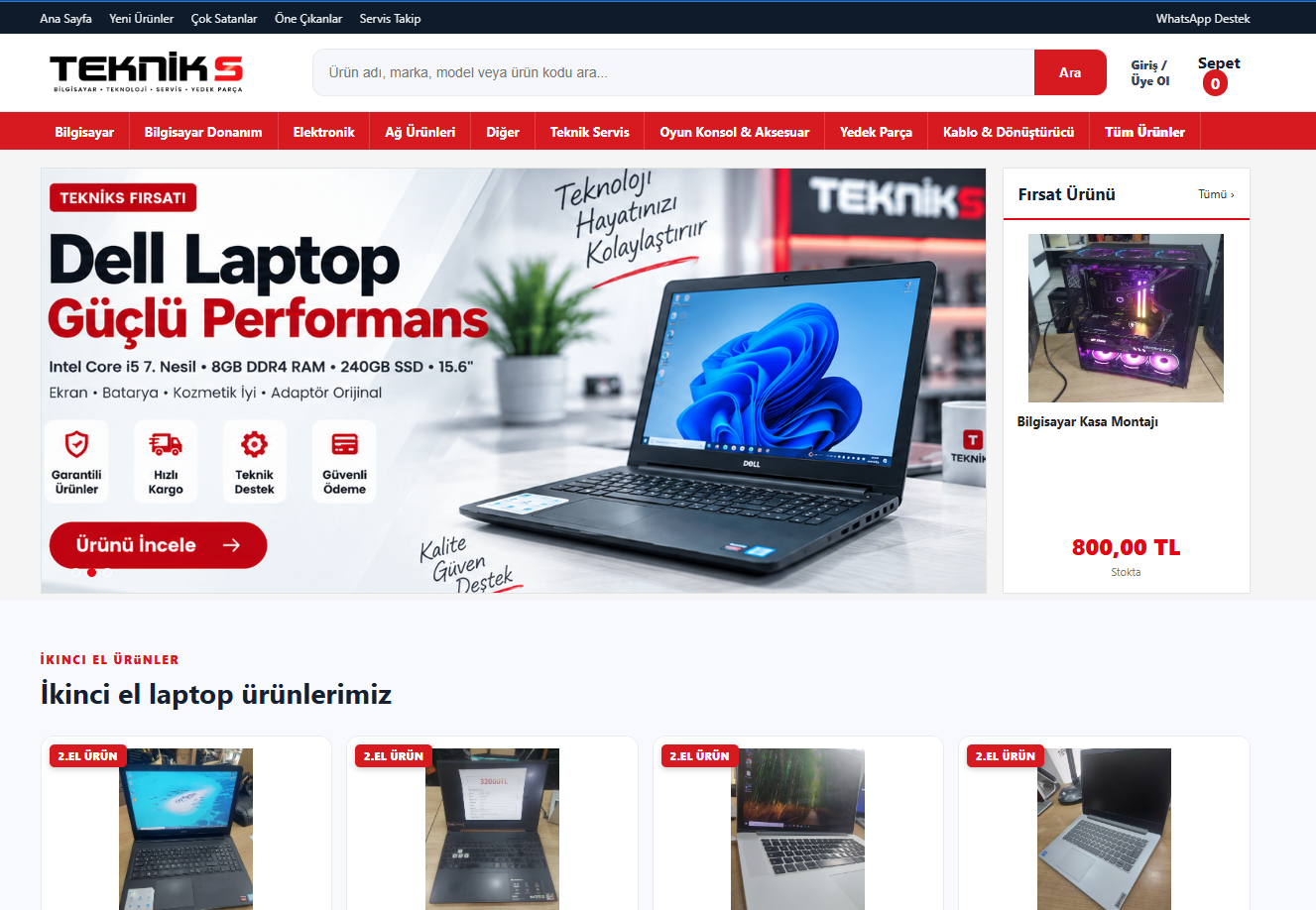 Depoya bağlı e-ticaret sitesi ekranı
